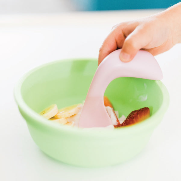 curved toddler spoon made of FDA-approved plastic