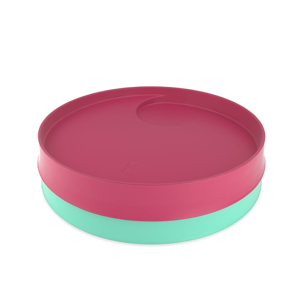 Kizingo baby and toddler nudge plates in pink and green