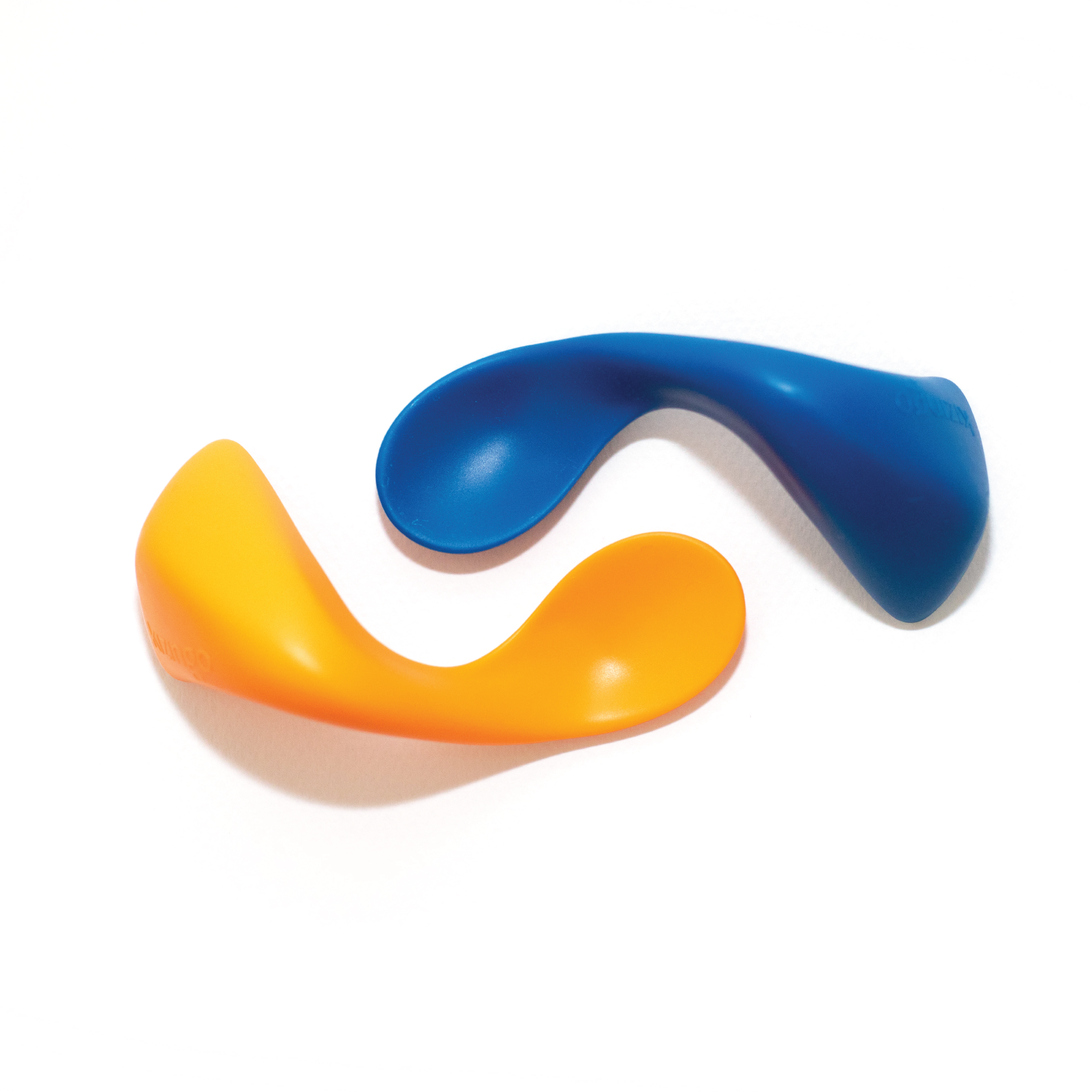 Kizingo Right-Hand Curved Baby Spoons for Toddler Self Feeding, (2 Pack,  Blue and Orange)